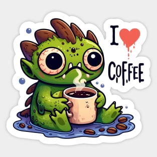 Cute swamp monster coffee lover Sticker